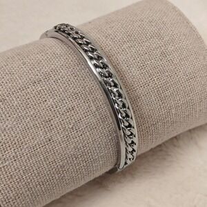 NEW Anne Klein Womens Bracelet Bangle Cuff Cuban Curb Chain Link Silver Tone